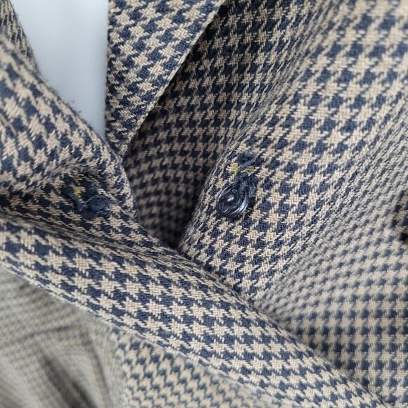 VTG Horchow Black Tan Houndstooth Long Sleeve Pleated Peak Lapel Jacket Dress 12 - Picture 4 of 15